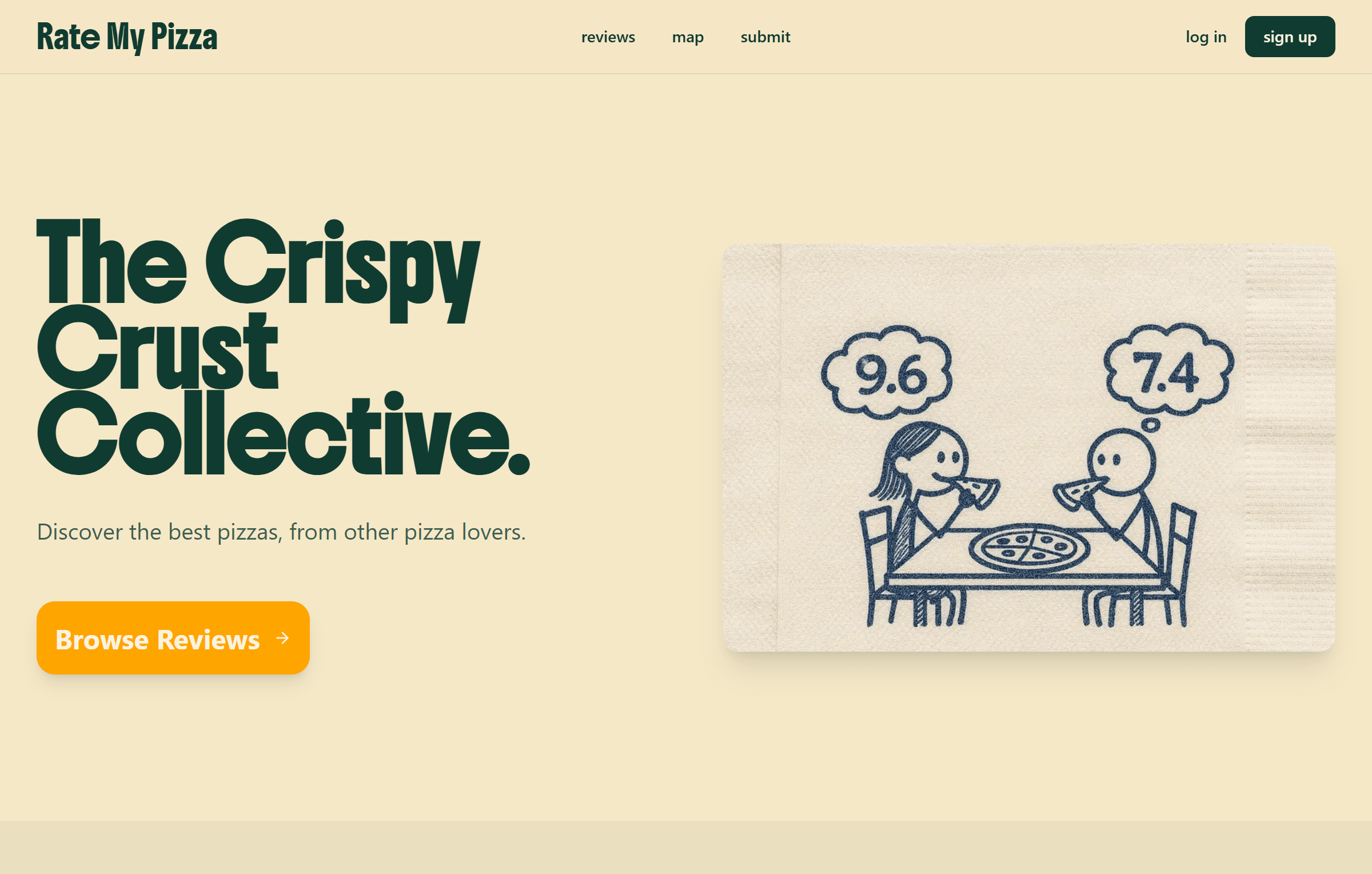 Screenshot of the Rate My Pizza website